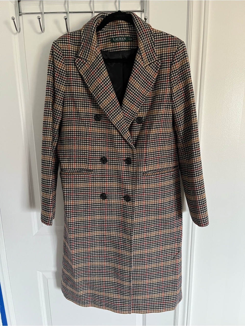 Ralph Lauren Houndstooth Plaid Double-Breasted Coat